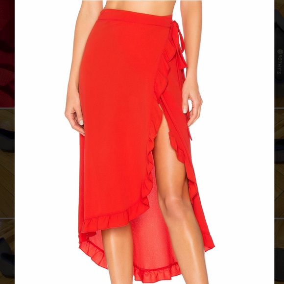 Ellejay Red Emma Wrap Ruffle Skirt - Picture 1 of 6